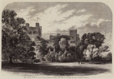 Het bezoek van de koningin aan Noord-Wales, Penrhyn Castle, de zetel van kolonel de eerwaarde Douglas Pennant door Edmund Morison Wimperis